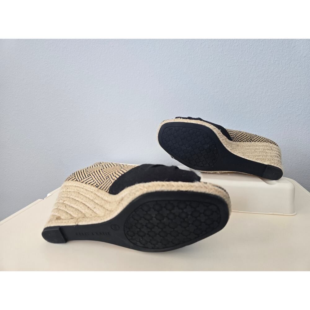Kelly & Katie Black Espadrille Wedges Size 9.5M Peep Toe Boho Chic Woven Raffia - Picture 5 of 7